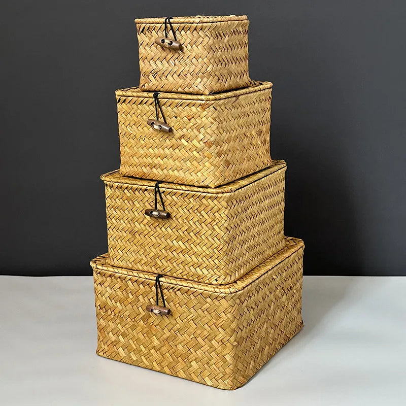 pastoral solid color wicker/straw storage basket