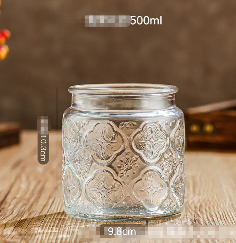 Glass Embossed Glass Sealed Jar Square Storage Jar Snack Dried Fruit Storage Jar Kitchen Household Glass Jar Vintage
