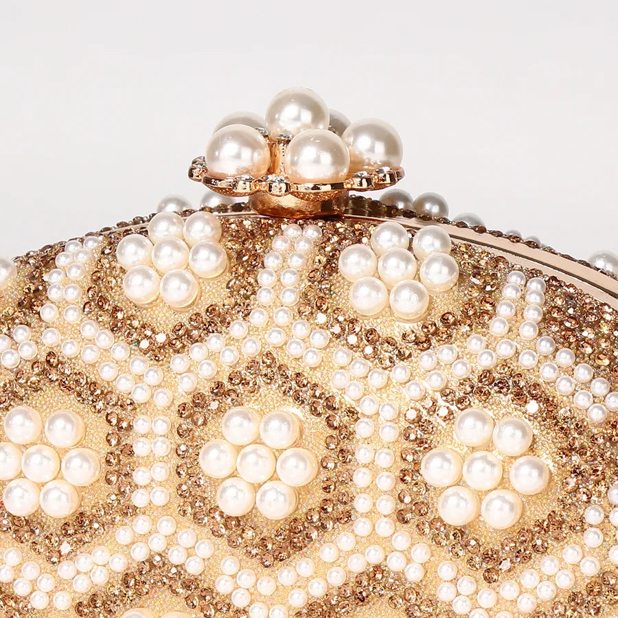 Gold Pu Leather Flower Oval Evening Bags