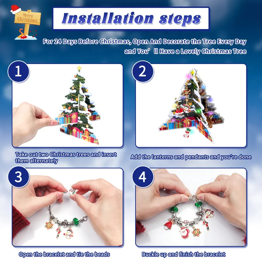 Christmas Countdown 24 Days Calendar Arrival Festival Surprise Blind Box Cartoon Diy Creative Combination Christmas Bracelet