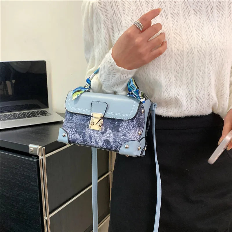 Women's PU Printing Streetwear Square Lock clasp Handbag Crossbody Bag