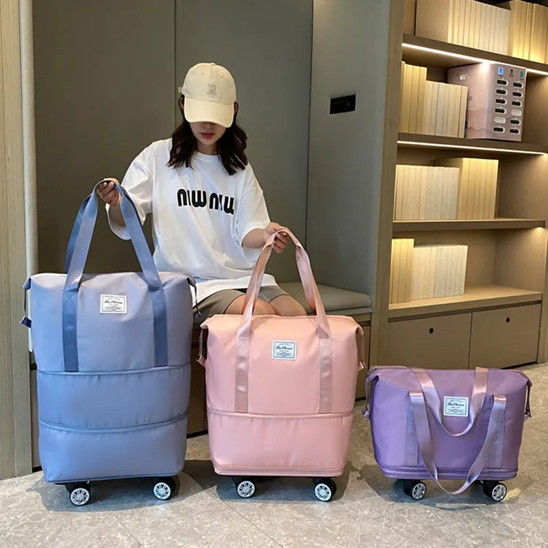 Travel bag large capacity universal wheel student business trip waiting storage bag waterproof wet and dry separation expandable luggage bag