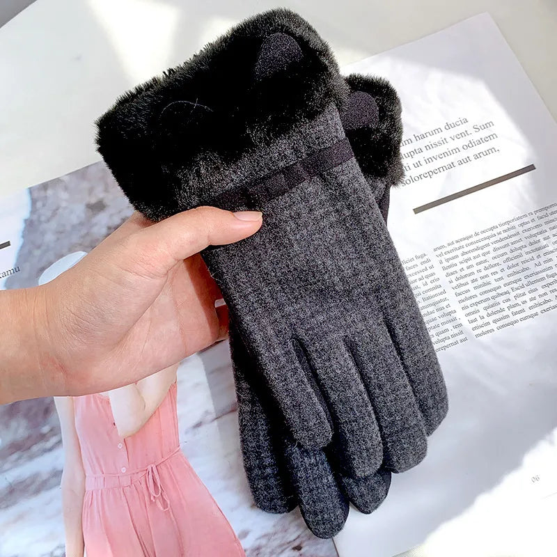 Warm gloves women's winter plus velvet padded suede autumn and winter cold-proof touch screen new cycling ski riding gloves