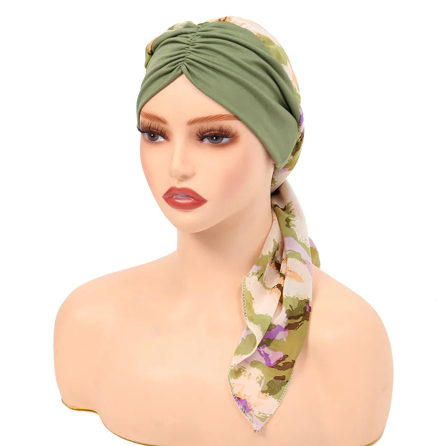 Fashionable Floral Print Chiffon Long Tail Headscarf Hat Women's Head Wrap Cap Winter Summer Spring Seasonal All-Match Hat