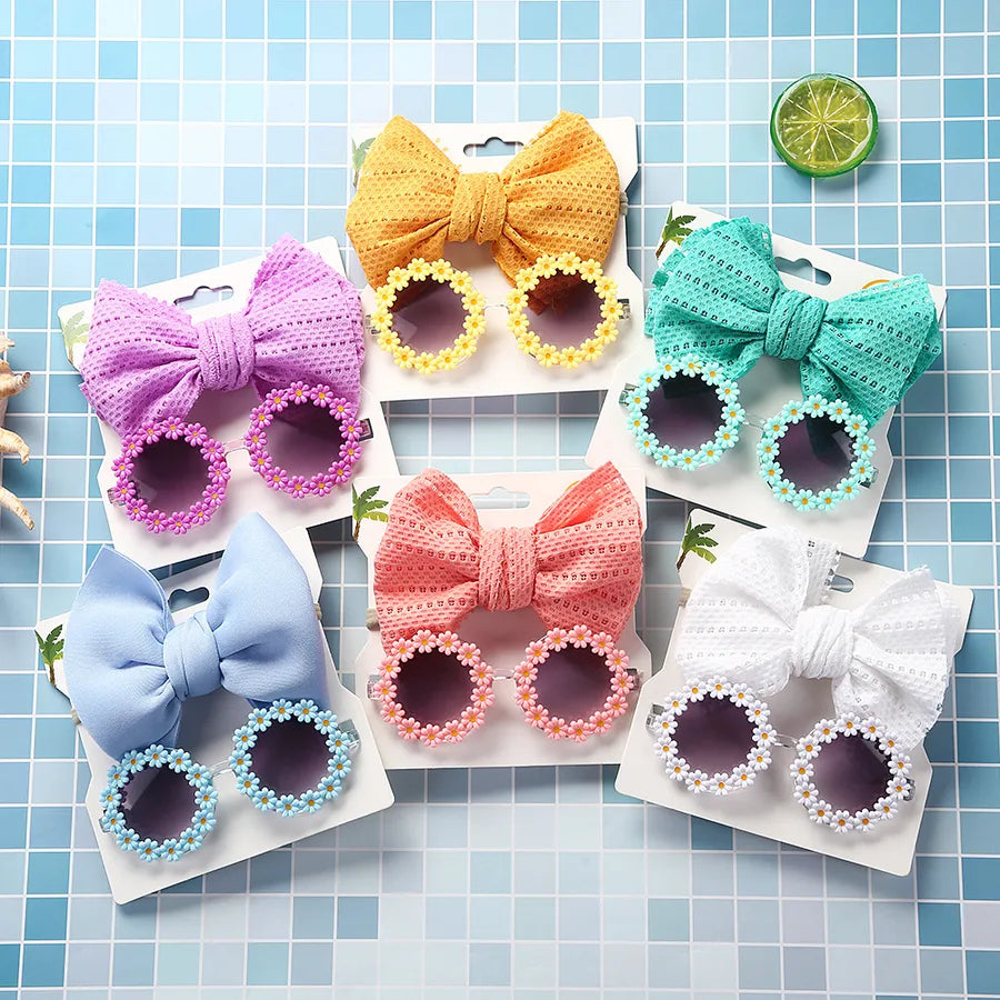 girl's fashion flower ac round frame sunglasses