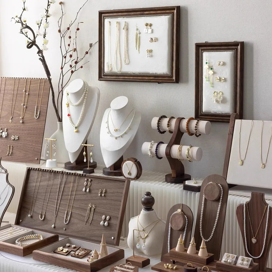 Retro Walnut Color Jewelry Display Stand Ring Earring Necklace Stall Jewelry Accessories Display Plate Shop Counter Top