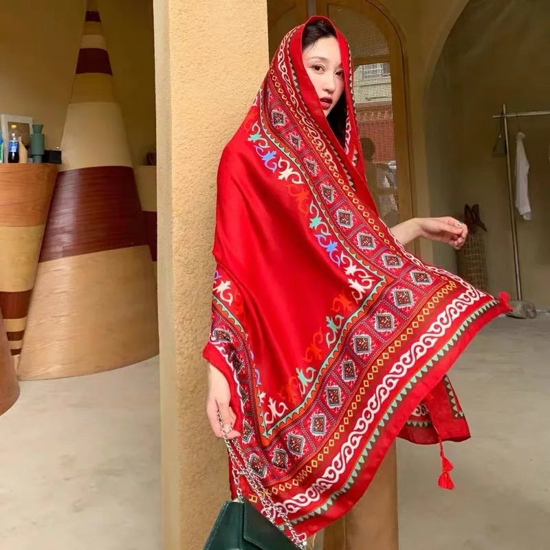 women's retro vacation geometric cotton and linen scarf
