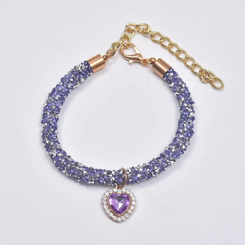 Factory direct diamond chain heart-shaped cat and dog necklace pet necklace cat and dog supplies rhinestone dog chain multicolor collar