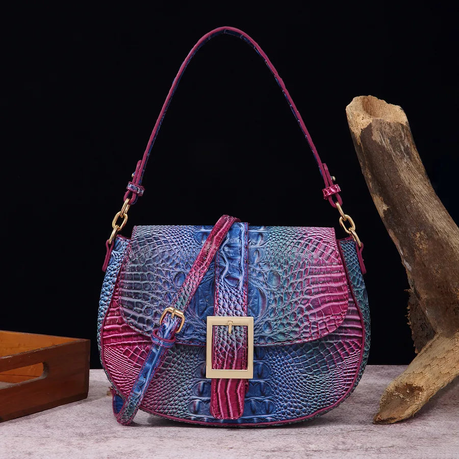Women's Medium Pu Leather Crocodile Elegant Vintage Style Oval Buckle Crossbody Bag