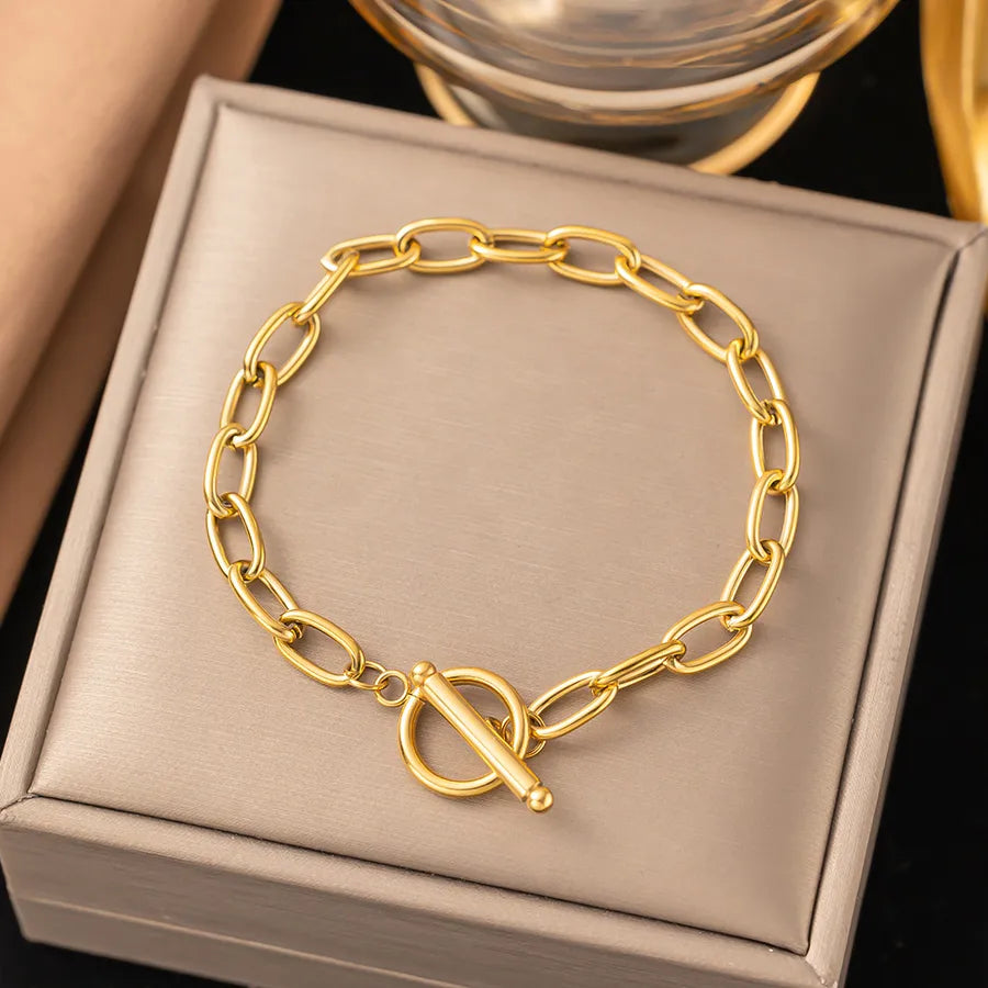 Elegant Simple Style Geometric 304 Stainless Steel Paperclip Chain cable chain Bracelets In Bulk