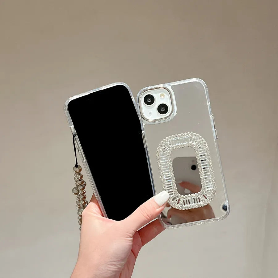 New Square Buckle Diamond Apple 15Promax Phone Case Suitable For iPhone 16 Full Cover Chain 13 11 Protective Cover