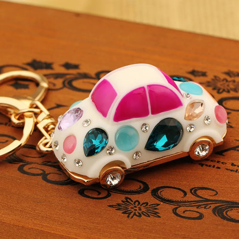 cute car metal diamond women's bag pendant keychain
