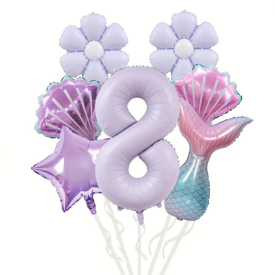 Mermaid Theme Balloon Set Daisy Aluminum Foil Balloon Bouquet Birthday Party Scene Decoration Props Tail Shell Balloons