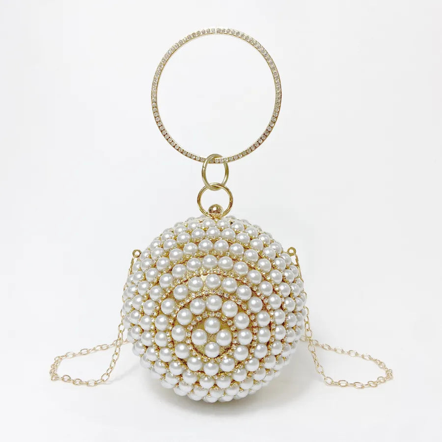 black gold silver pvc geometric pearl round evening bags