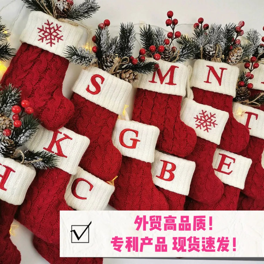Christmas Fashion Letter Color Block yarn Party Christmas socks Party Supplies Decorations 1 Piece