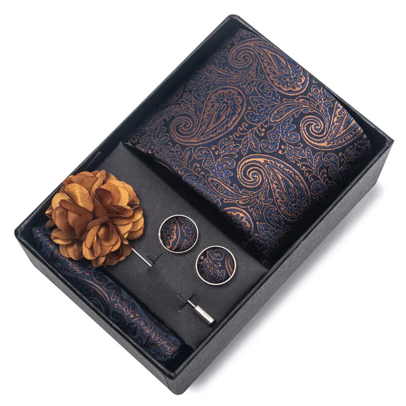 commute geometric stripe cashew nuts polyester yarn men's square scarf cufflinks tie