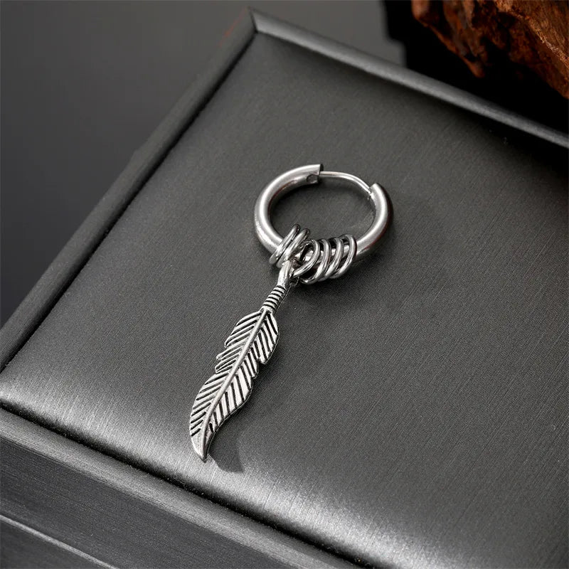 punk triangle cross feather stainless steel plating dangling earrings 1 piece