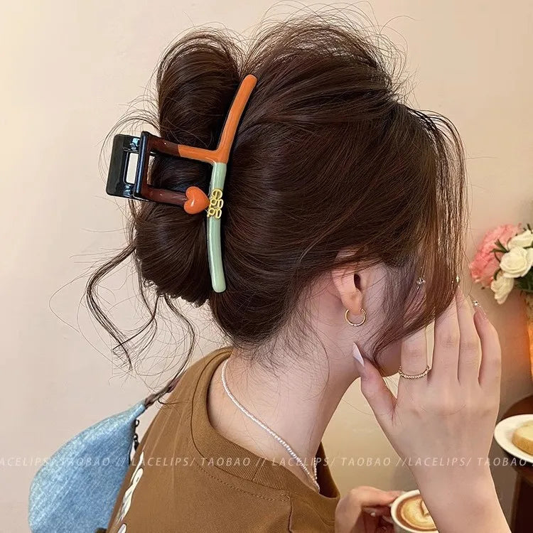New Style Large Letter Color Block Hair Clip Women's Elegant Shark Tail Hair Clip Sweet Headwear Accessory For Women