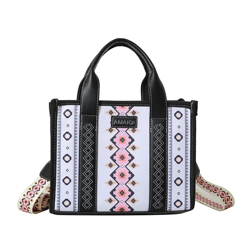 Women's Pu Leather Printing Ethnic Style Streetwear Square Zipper Shoulder Bag Handbag