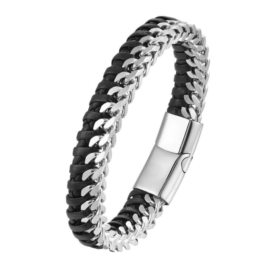 Hip-Hop Geometric Color Block Solid Color 316 Stainless Steel  Leather Wholesale Bracelets