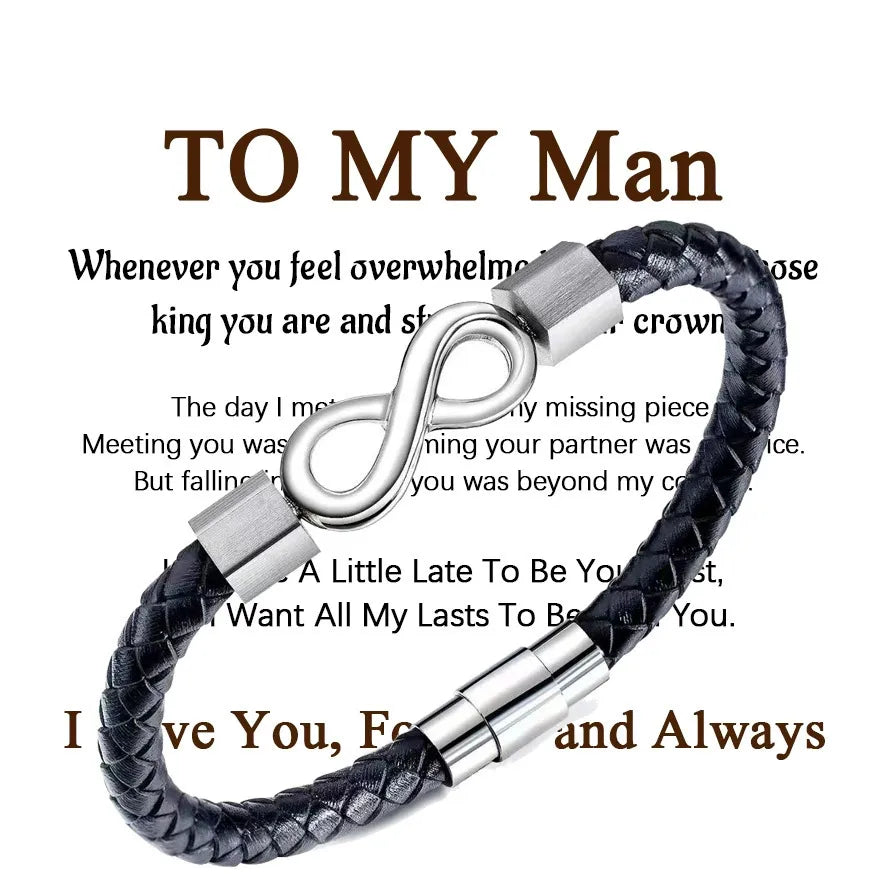 Simple Style Infinity 304 Stainless Steel Pu Leather Men's Bracelets