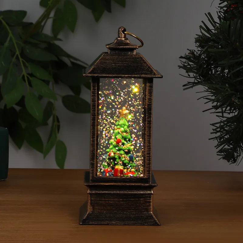 Christmas Decoration Santa Claus Plastic Figurine Water-Filled Night Lamp Decorative Crystal Light Christmas Party Gift