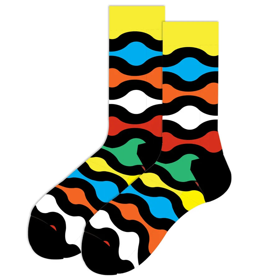 Classic Style Streetwear Unisex Geometric Zebra Egg Cotton Crew Socks 5 Pairs