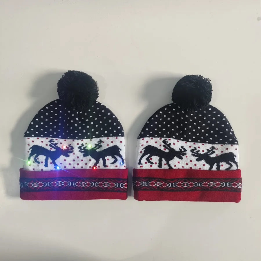 In Stock  Christmas Hat with Light Led Seven-Color Lights Adult Jacquard Hat Woolen Cap Men's and Women's Knitted Hat