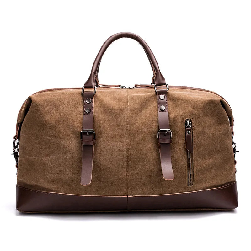 Canvas Travel Bag Men's Imitation Leather PU Outdoor Luggage Travel Fitness Photography Bag Large Capacity Handbag