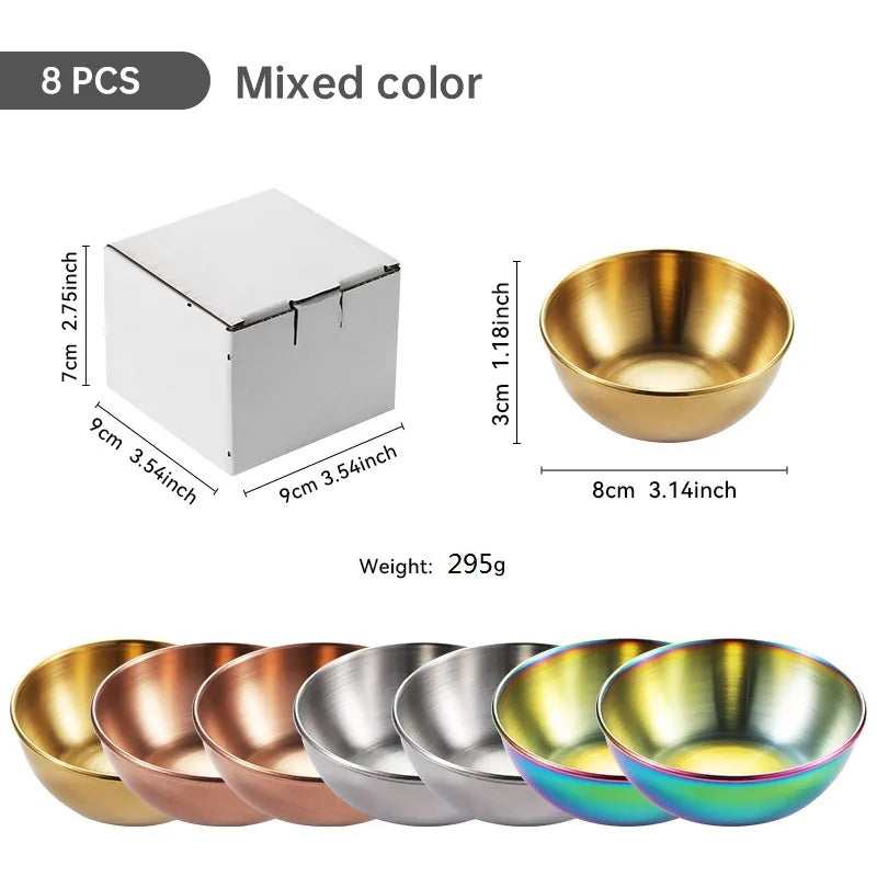 Large Stainless Steel Plate Golden Sauce Seasoning Plate 8-piece Set Household Restaurant Soy Sauce Plate 4-piece Set Dipping Sauce Plate
