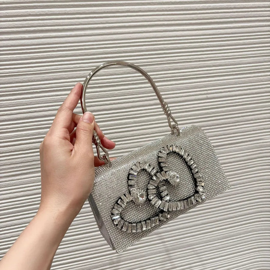 New  Hand Bag Full Diamond Bag Rhinestone Flower Chain Small Square Bag Handbag Shoulder Crossbody Evening Bag