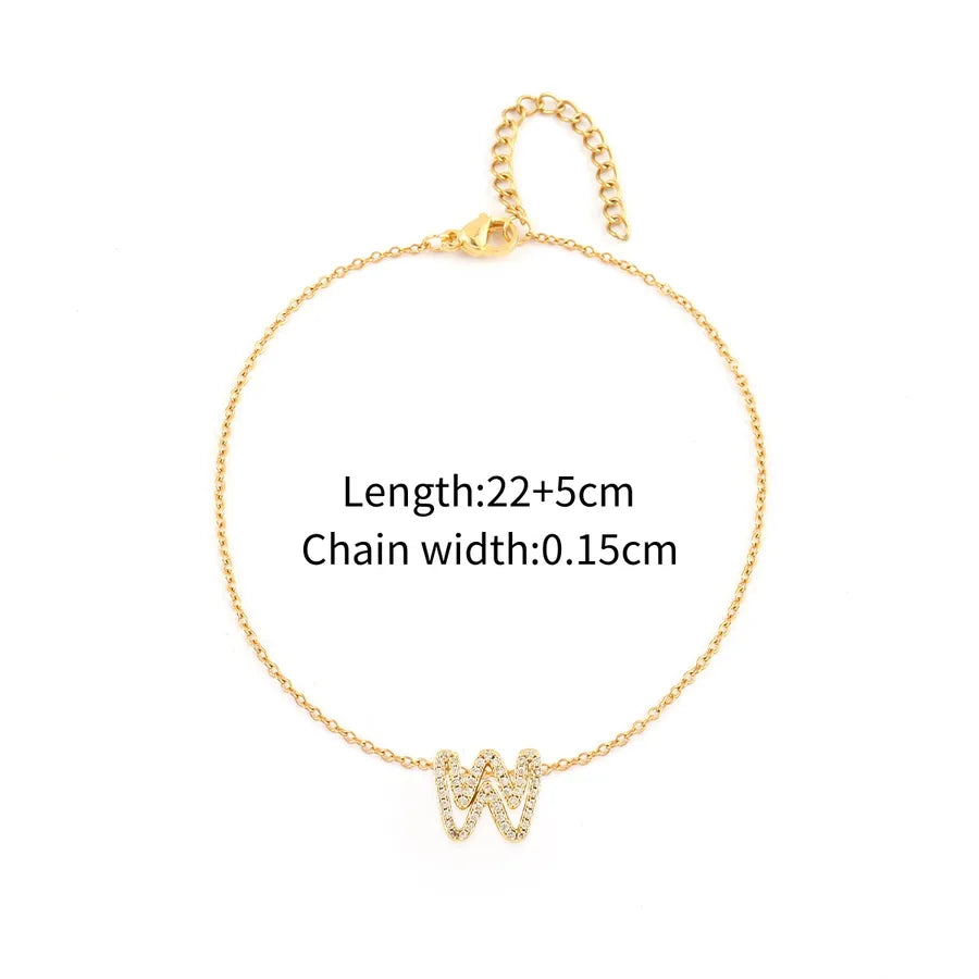 Wholesale Jewelry Elegant Simple Style Classic Style Letter 201 Stainless Steel Copper Zircon Anklet