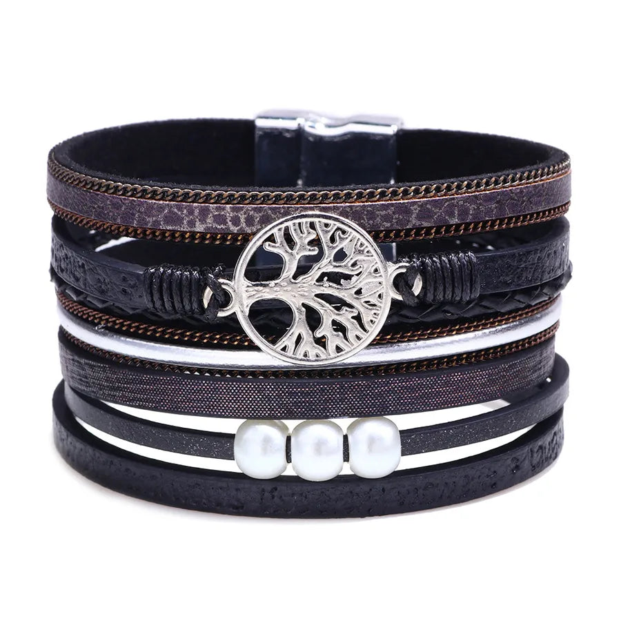 fashion hollow tree of life embossed letters pearl bracelet wholesale