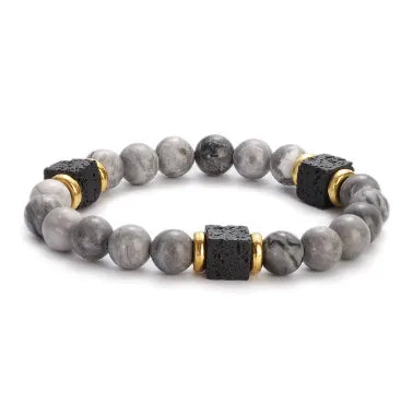 New Lava Cube Volcanic Stone Bracelet Men's Colorful Marble Glass Beads Retro Bracelet