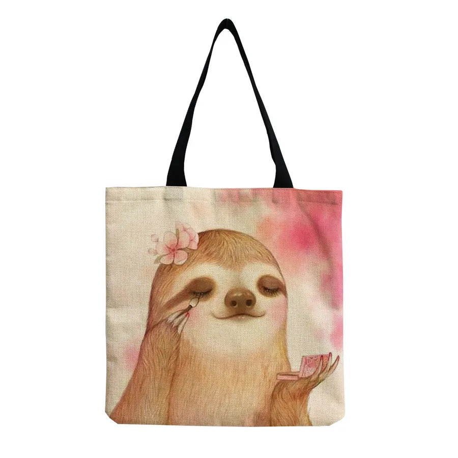 Women's Cute Cartoon Letter Linen Shopping bags