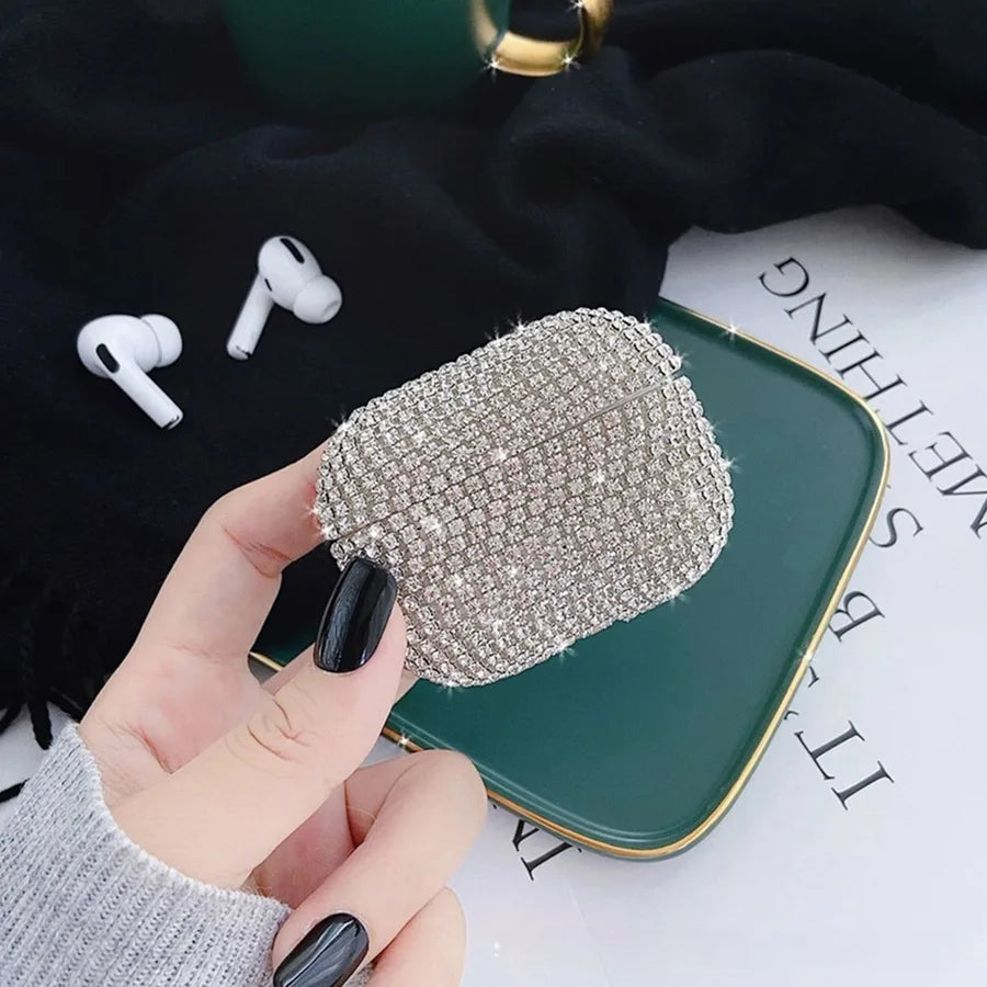 PC Rhinestone Solid Color Shiny Earphone case Phone Accessories