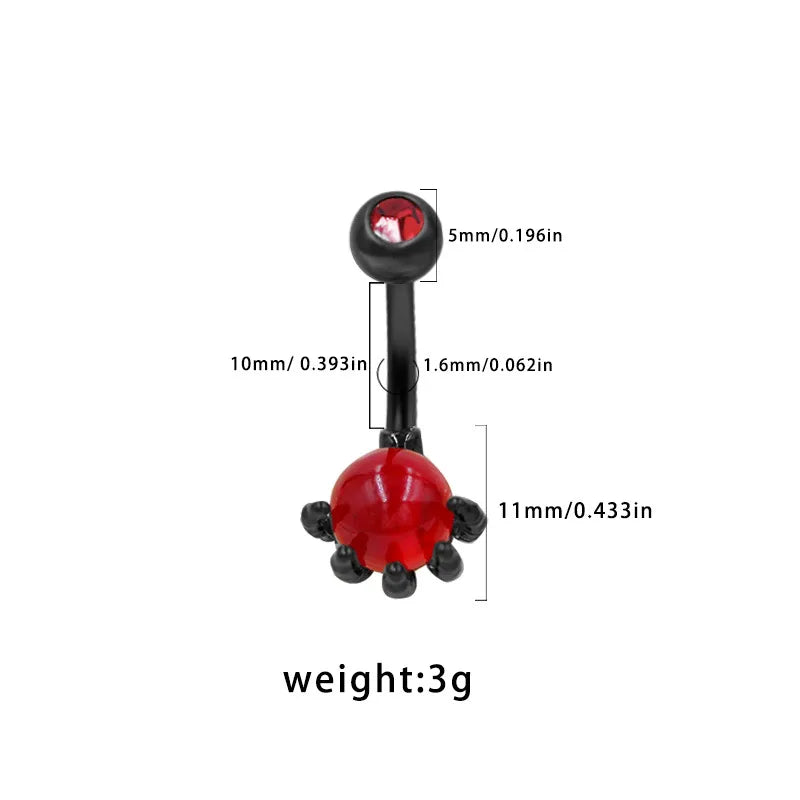 Dark Series Halloween Heart Shaped Zircon Pendant Belly Button Ring Body Piercing Human Form Geometric Pattern Unisex Design