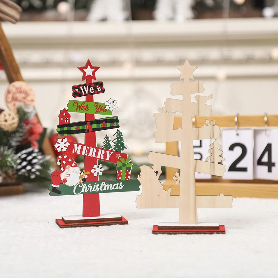 Minguan New Christmas Decorations Mini Desktop Christmas Tree Wooden Ornaments Festive Atmosphere Scene Decoration American Style