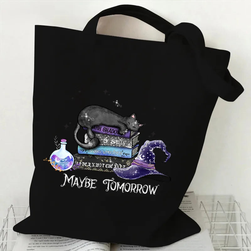 Halloween Printed Canvas Bag Single Shoulder Foldable Handbag Shopping Bag Large Size Square Shape Tote Bag With Double Strap