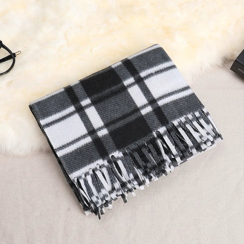 women's fashion plaid double-sided velvet tassel winter scarves
