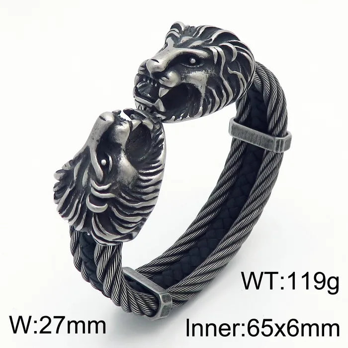 Retro Punk Animal Lion Stainless Steel 18K Gold Plated Bangle In Bulk