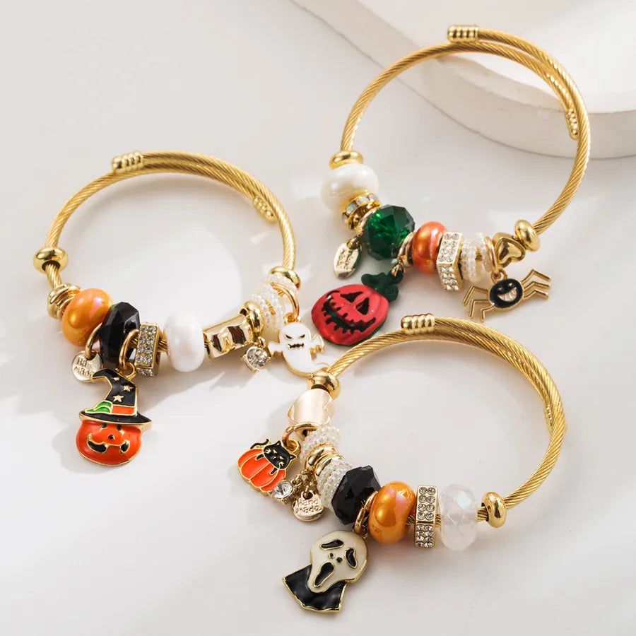 Halloween Elements New Style Women's Gold Stainless Steel Bracelet With Pendant Alloy Skeleton Head Spider Bracelet Design