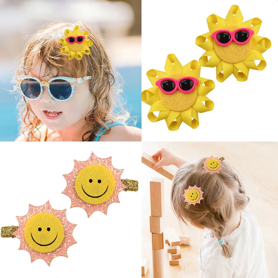 Amazon's New Summer Sunflower Glasses Bow Hairpin Girls Sun Smiley Face Glitter Bow Hairpin