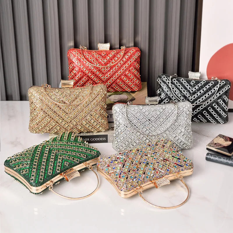 women's nylon stripe elegant sexy square lock clasp evening bag