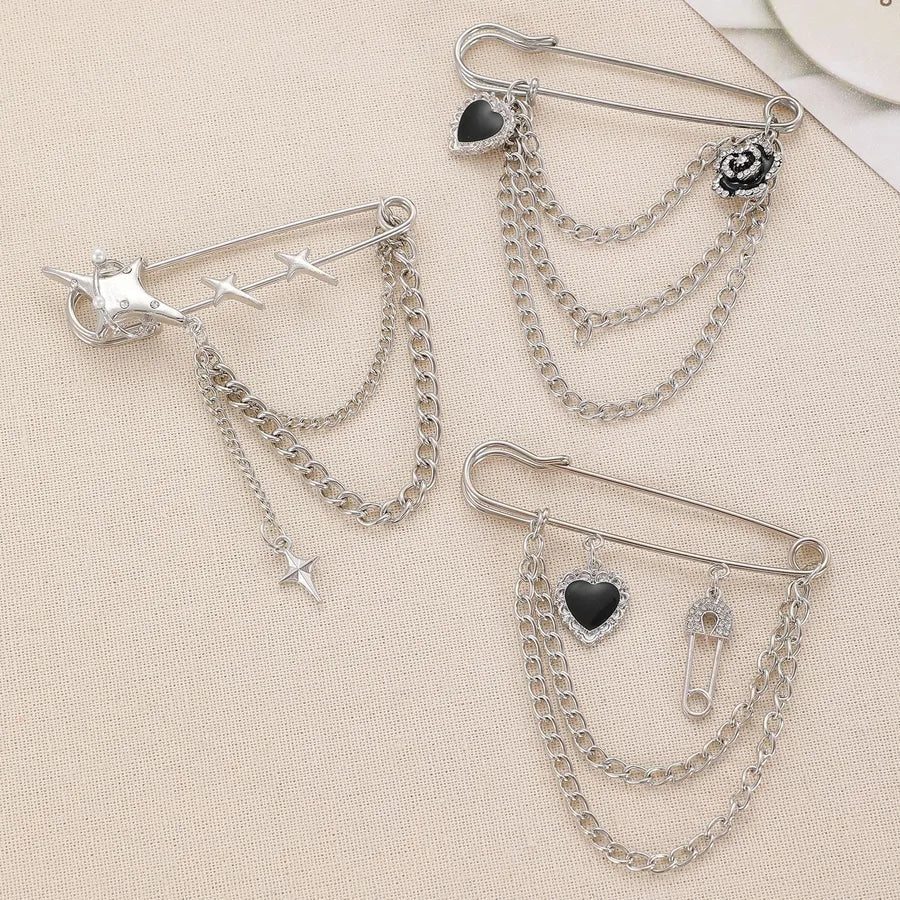 Quirky Geometric Heart Shaped Hairpins For Men And Women Elegant Lapel Pins Trendy Tassel Accessories Fashionable Brooches