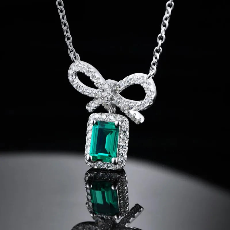 1 Piece 925 Sterling Silver Geometric May Birthstone Emerald High Carbon Diamond White Gold Plated cable chain Rings Necklace