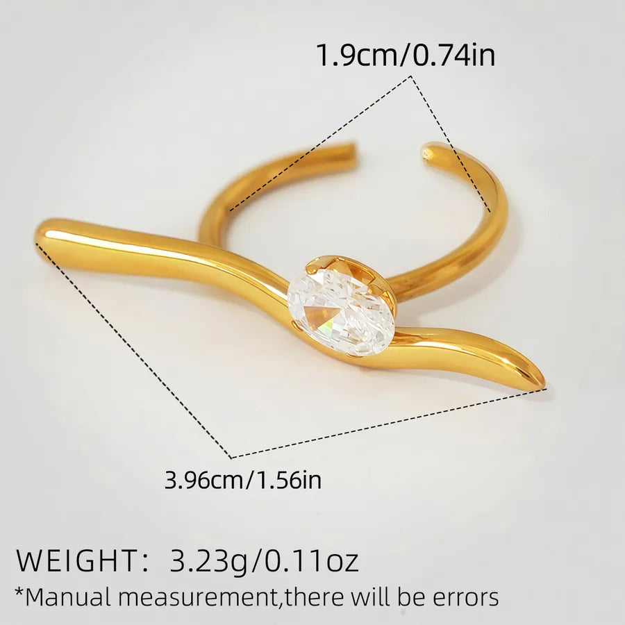Wholesale Jewelry Simple Style Artistic Lines 304 Stainless Steel 18K Gold Plated Inlay Adjustable Ring