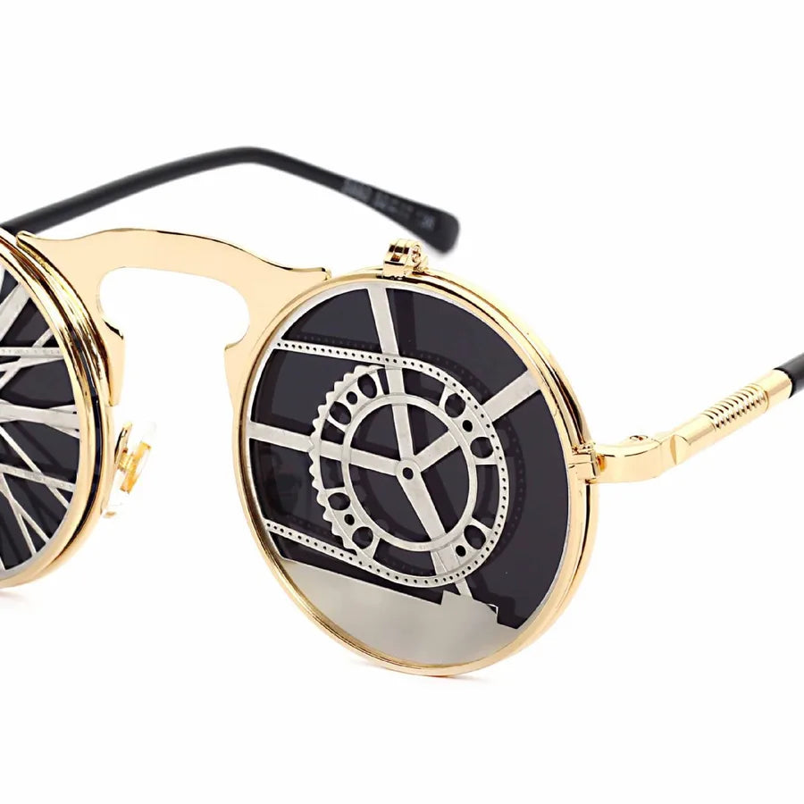 Punk Geometric Color Block Ac Round Frame Full Frame Men's Sunglasses