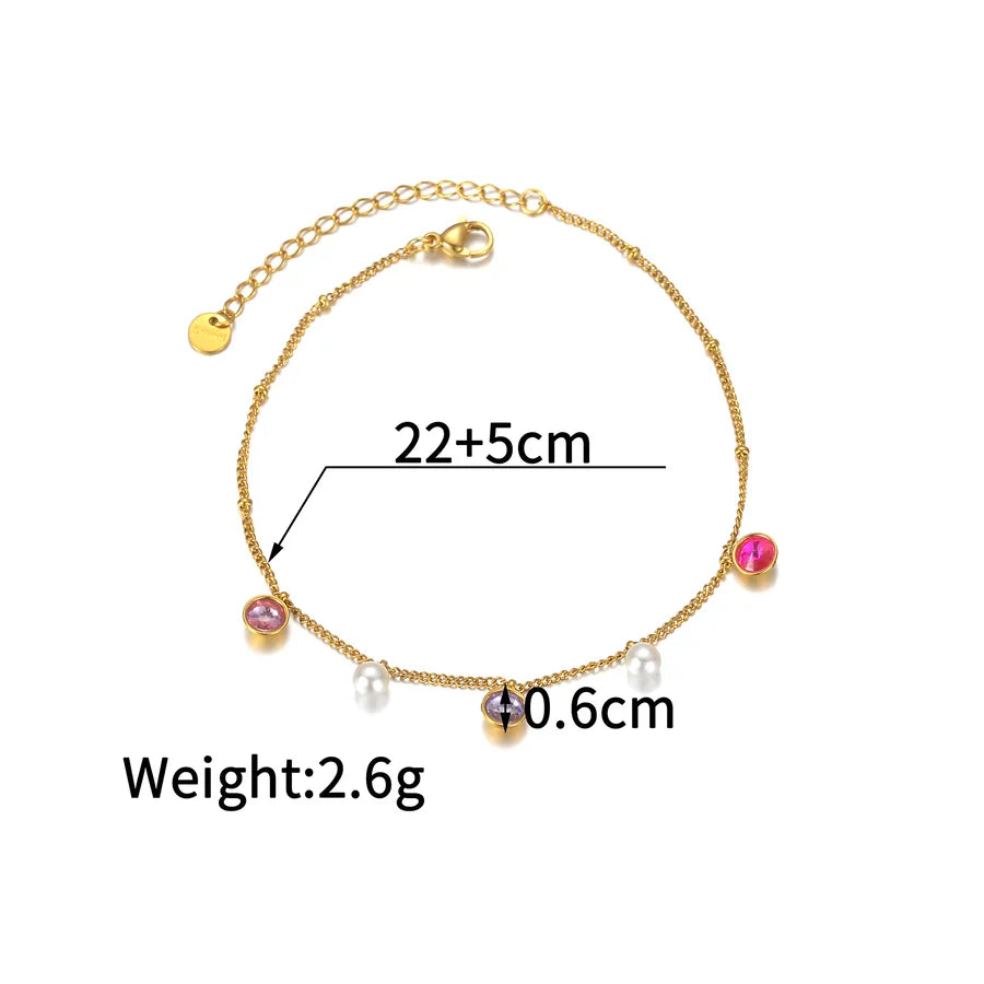 Wholesale Jewelry Princess Cute Artistic Geometric 304 Stainless Steel Rhinestones 18K Gold Plated Inlay Anklet
