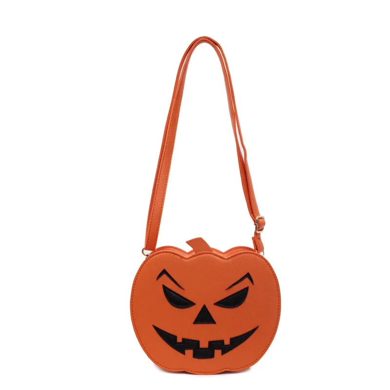 Halloween Small Pumpkin Shaped Crossbody Bag Women's Versatile Round Fashion Bag Polyester Inner Zipper Closure Shoulder Strap